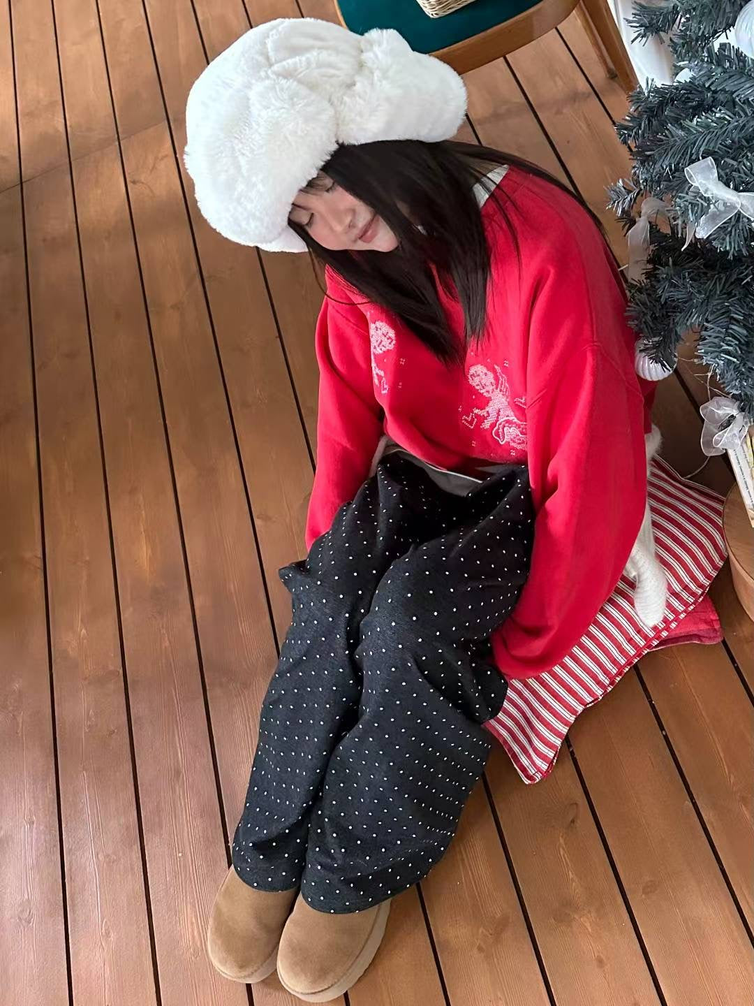 (DEC NEW) Cupid embroidered fleece-lined winter sweatshirt