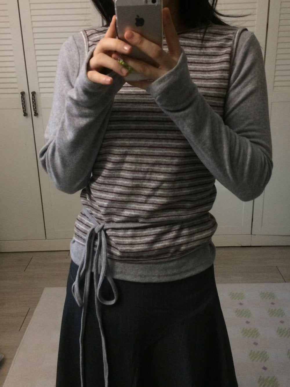 Striped Fake Two Piece Long Sleeve Tie Tee