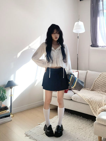 Ruffle Hem Long Sleeve Blouse with Ties