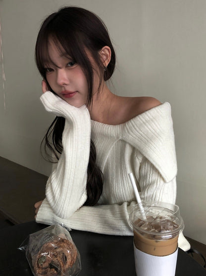 Two Collar Off Shoulder Knit Top