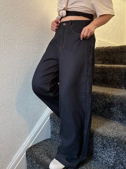 Wide Lightweight Denim Stripe Slacks (All Season)