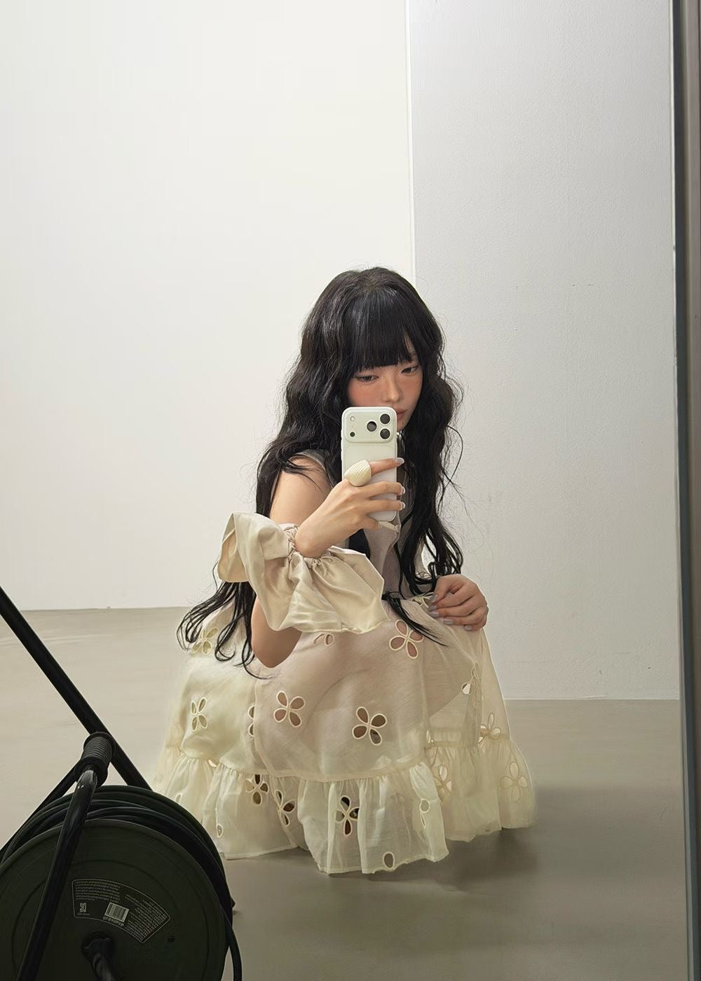 High End Sheer Floral Detail Ruffle Hem Dress Ops