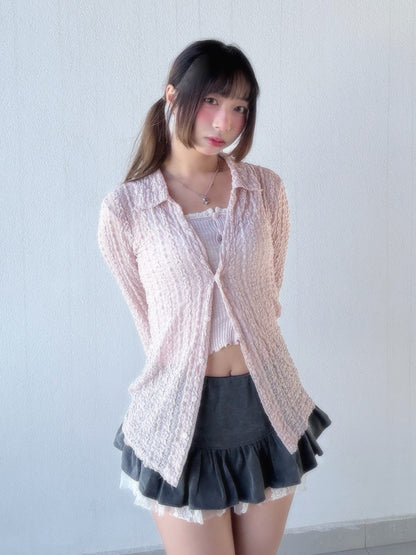 Angelique Sheer Lace Cardigan Top 4 Season (Pink)