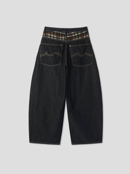 (DEC NEW) Winter Denim Check Wool Balloon Pants