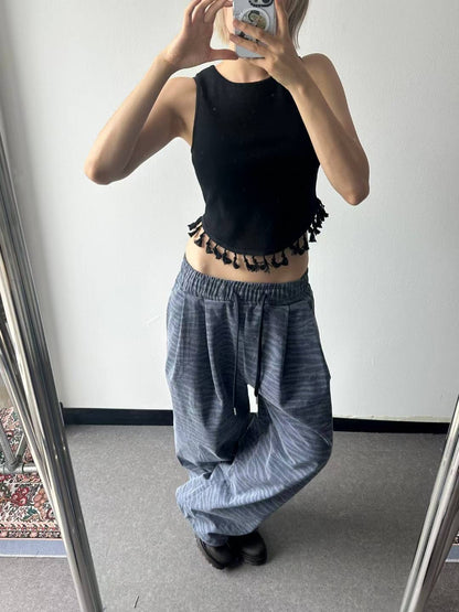 (Preorder) Grade pants cotton washed zebra pigment banding loose fit pintuck