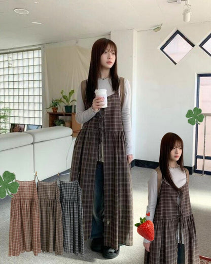 Ribbon Check 2 Way Layering Long Dress Ops