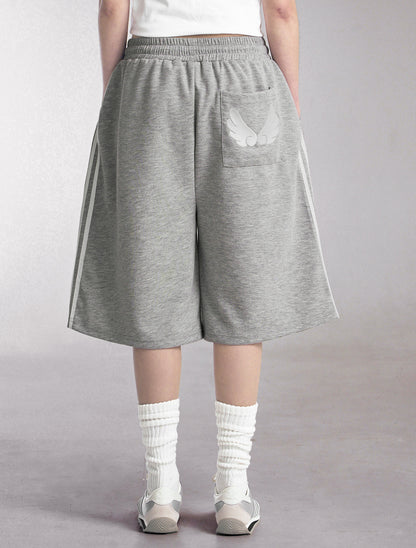 [LOOXP] Track Angel Embroidered Back Pocket Bermuda Pants Grey