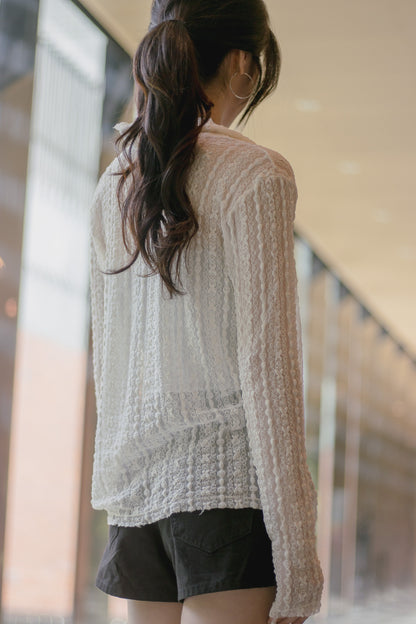 Angelique Sheer Lace Cardigan Top 4 Season (Ivory)