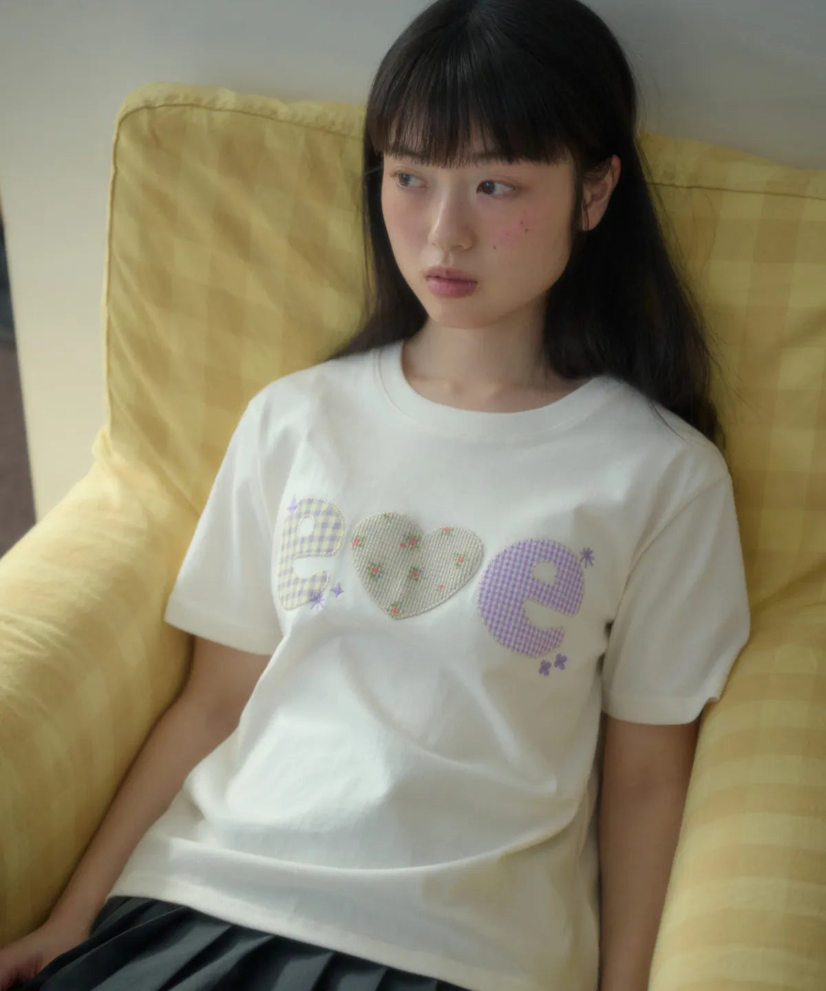 [Ambler] Check Flower Graphic Short Sleeve T-shirt (Oversized/Crop/3 Colours)