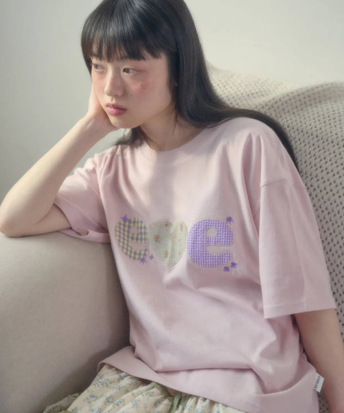 [Ambler] Check Flower Graphic Short Sleeve T-shirt (Oversized/Crop/3 Colours)