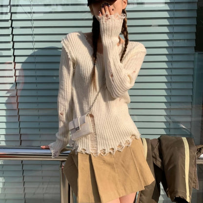 (BF NEW IN) V-neck Knit Wool Mesh Long Sleeve T-shirt