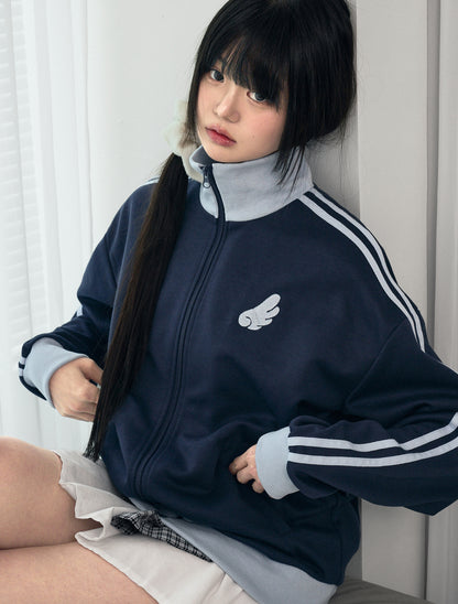 [LOOXP MADE] Angel Wings Embroidered High Neck Zip-Up Jersey