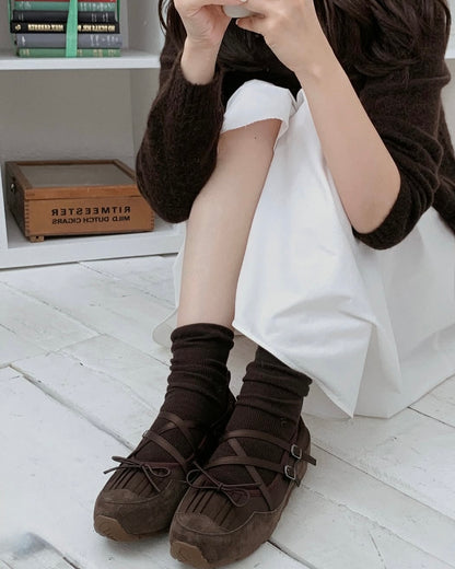 Fringe Ribbon Sneakers (Brown)