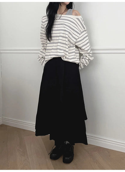 Cross Layered Pleated Long Skirt