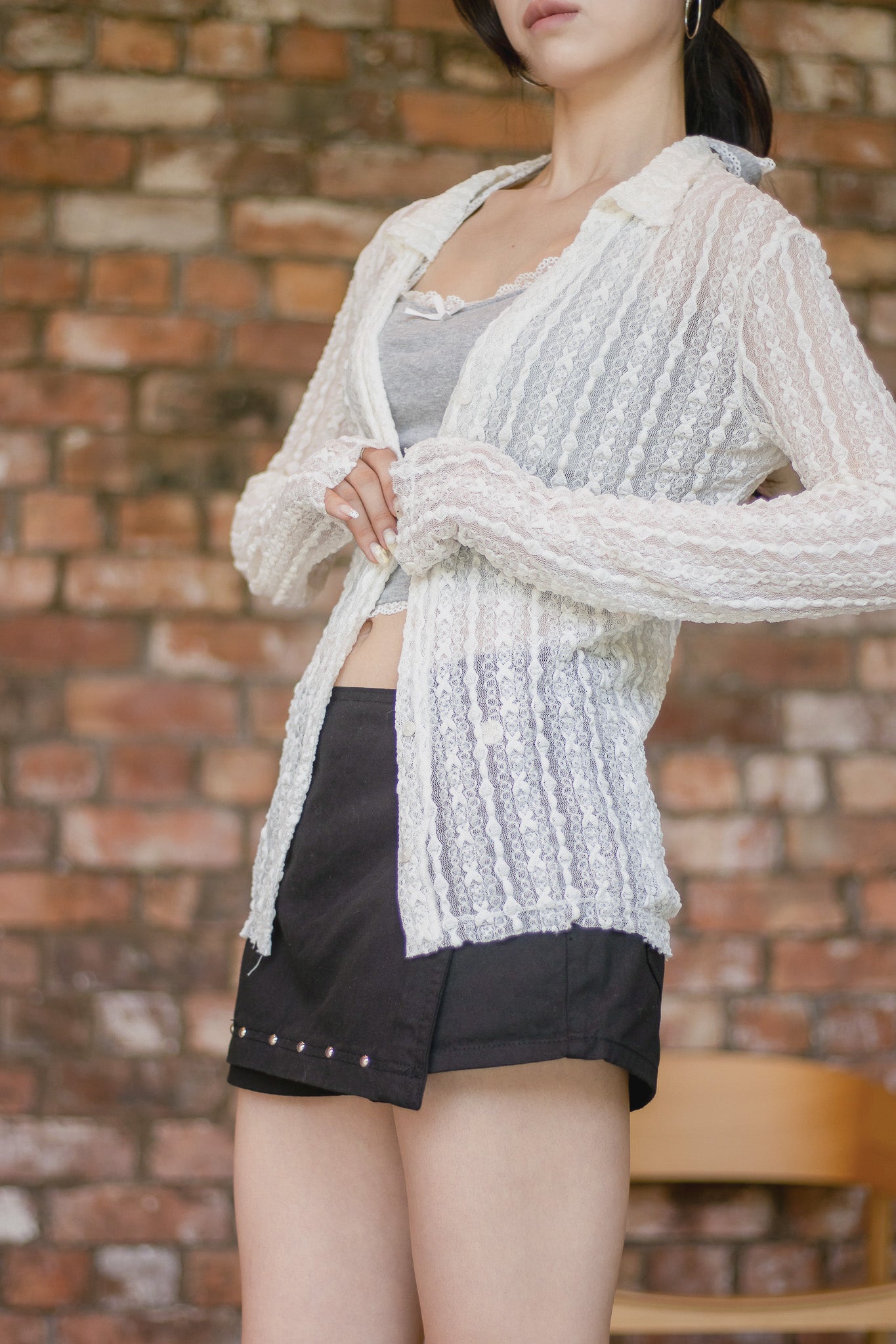 Angelique Sheer Lace Cardigan Top 4 Season (Ivory)