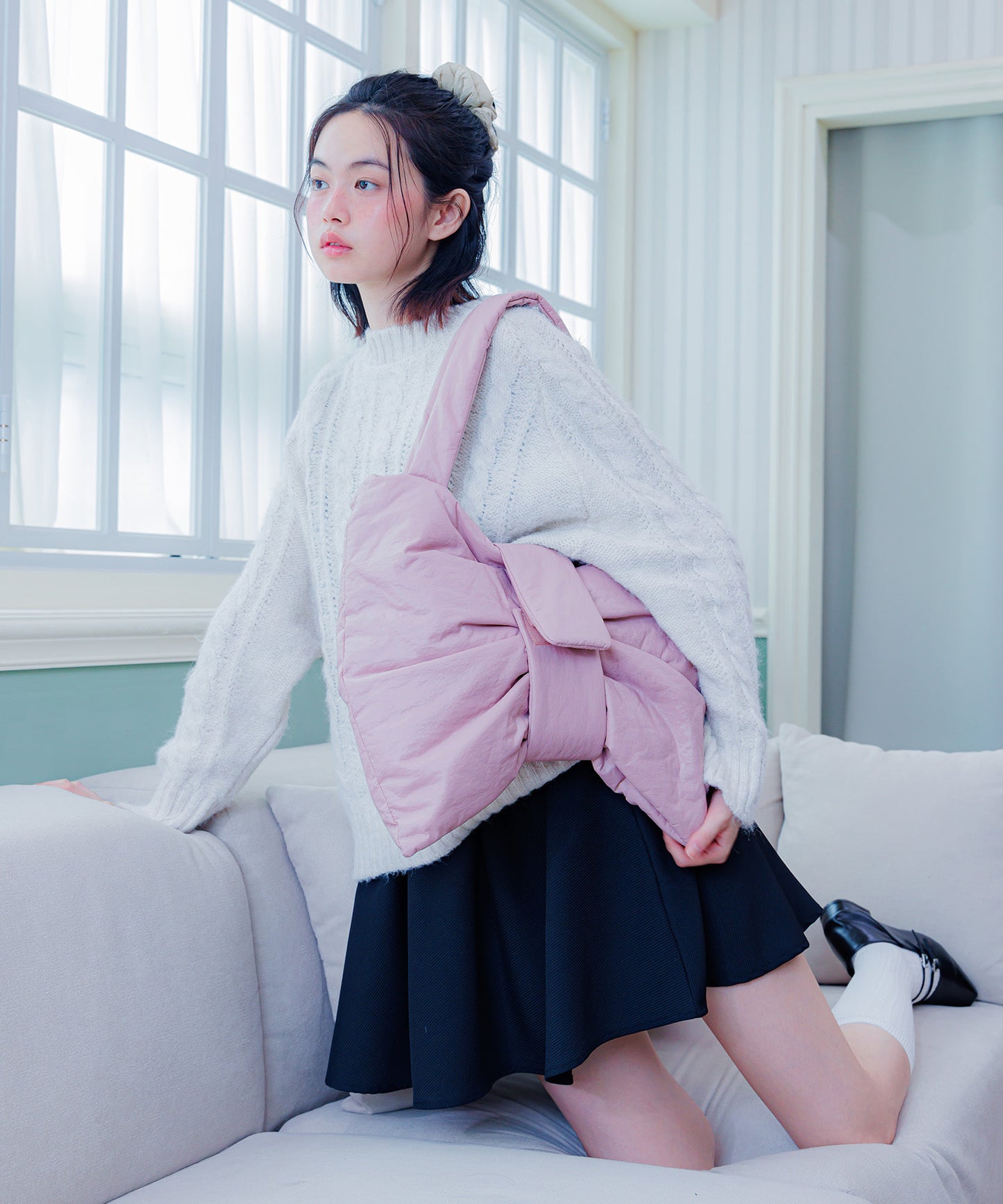 [Lime Like] Large Dewy Ribbon Bag Pink