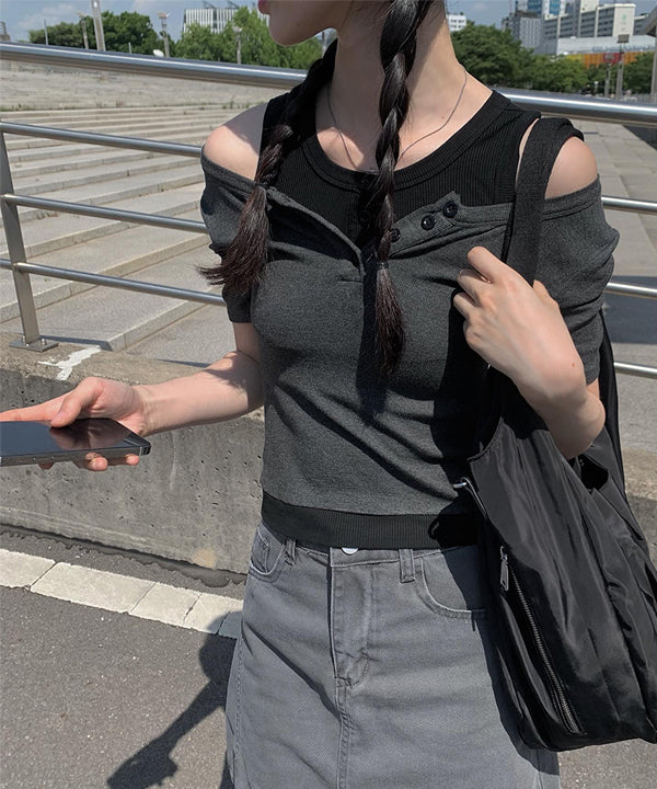 [anyonemore MADE] Charcoal Layered T-Shirt