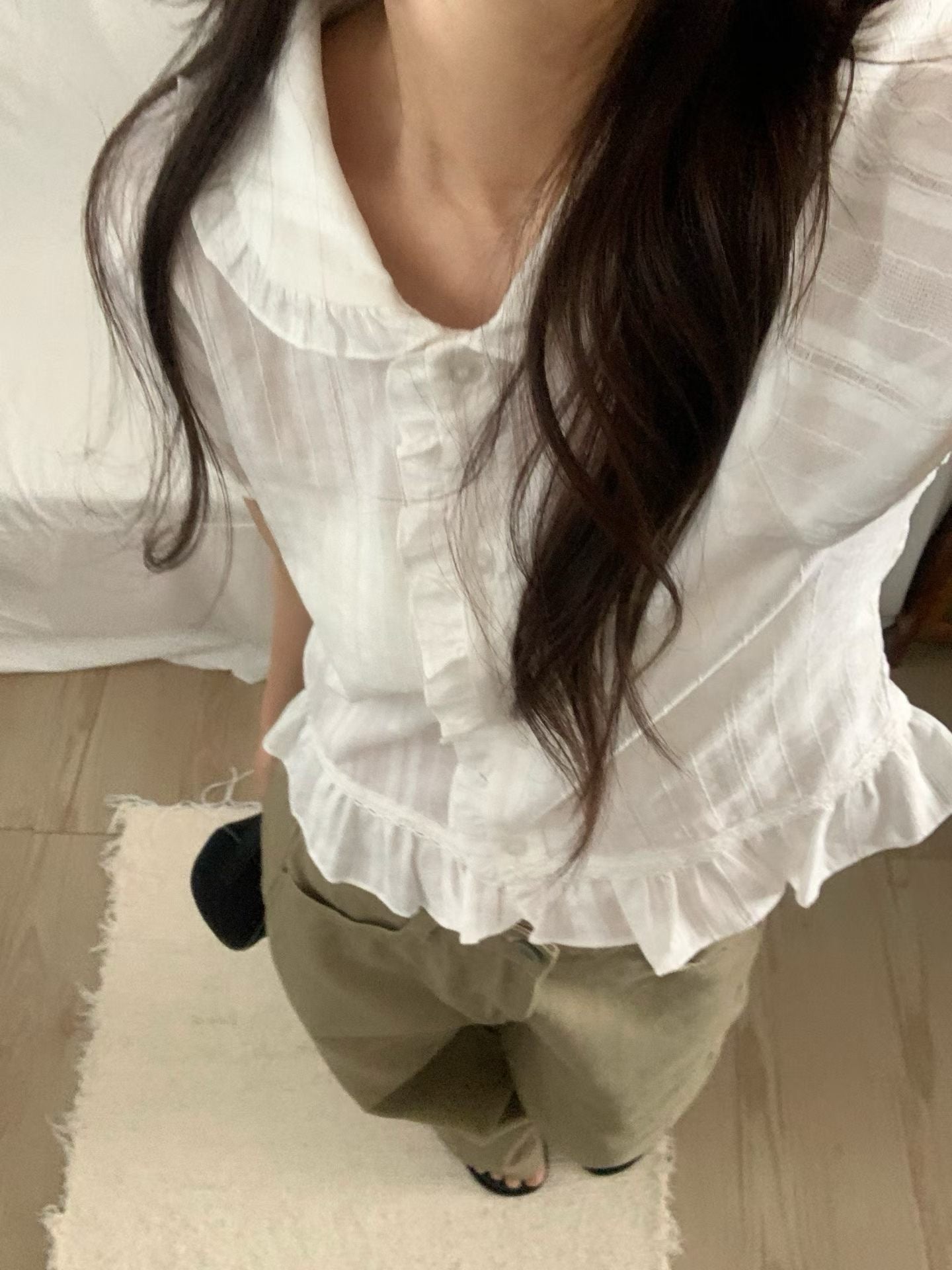Dolly Button Up Layered Frill Collar Short Sleeve Blouse