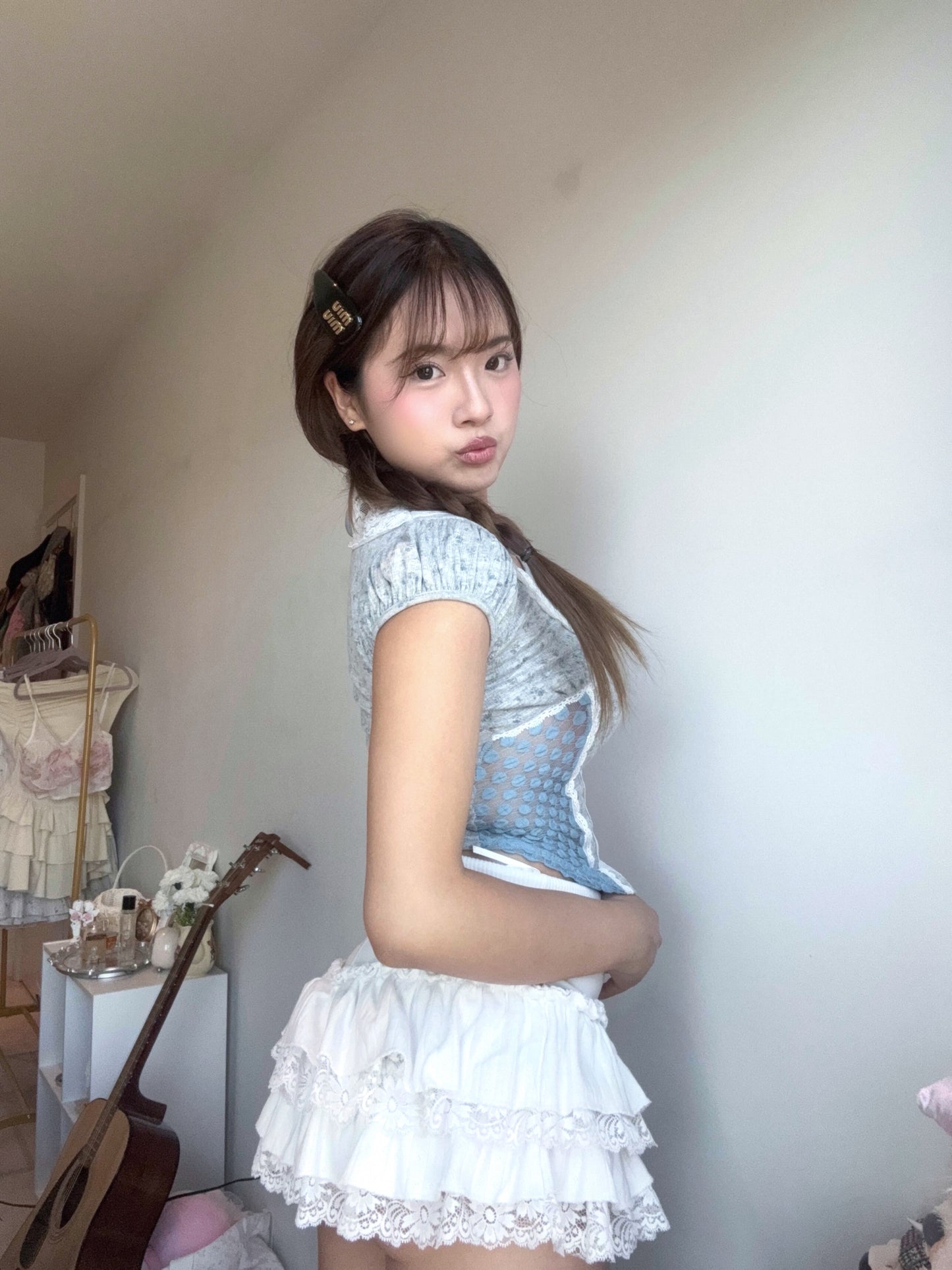 Fairycore Floral Lace Detail Panel Tee (Grey)