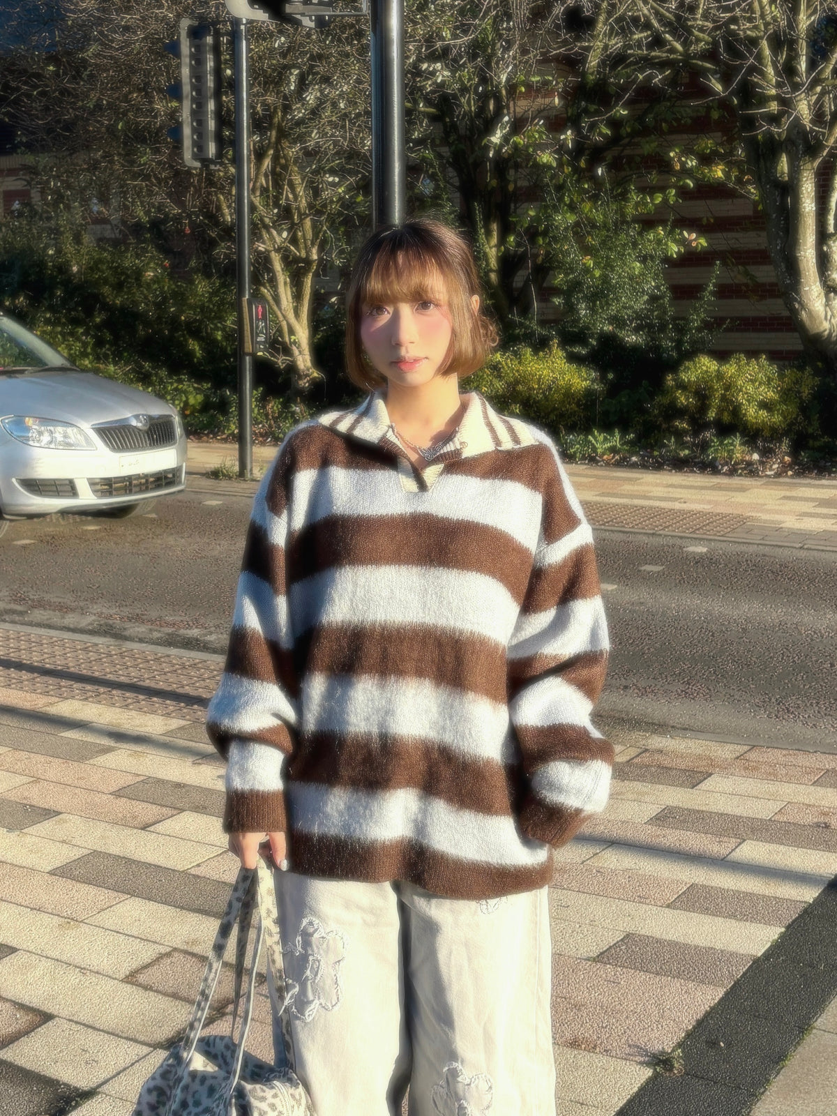 Best Seller! Unisex Collar Brush Striped Knitwear