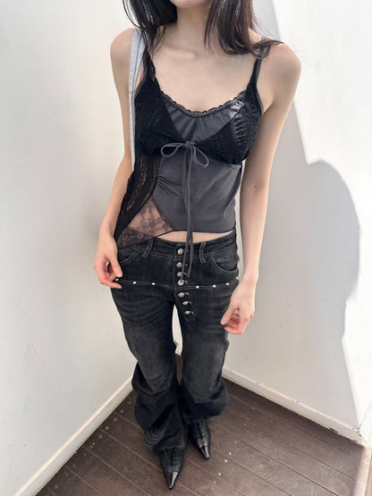 Layered Lace Patchwork Camisole with Bow