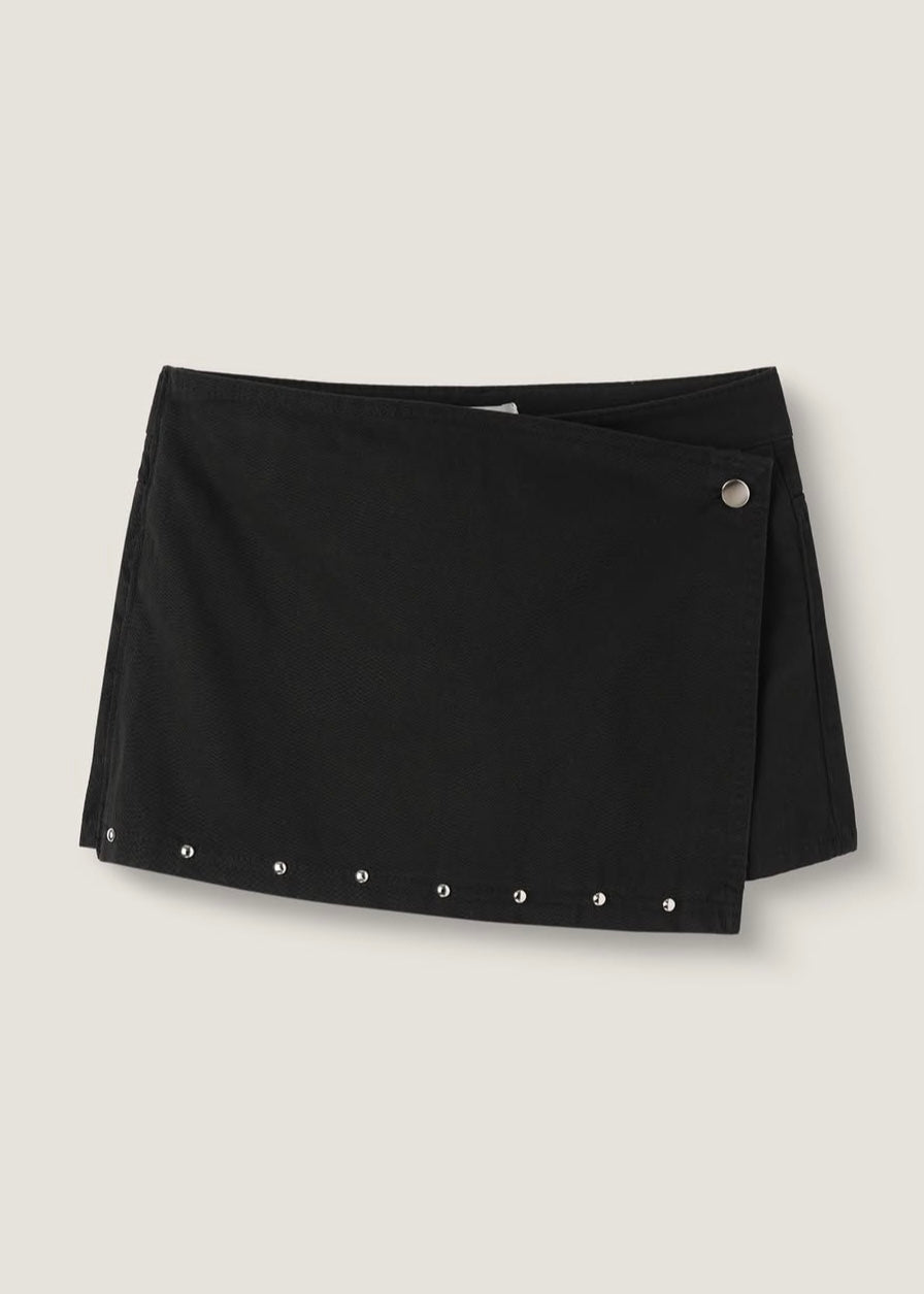 Stud-embellished Asymmetrical Wrap Shorts (2 Colours)