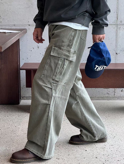 (Preorder) Unisex Men Deep-dyed Parachute Cargo Jeans