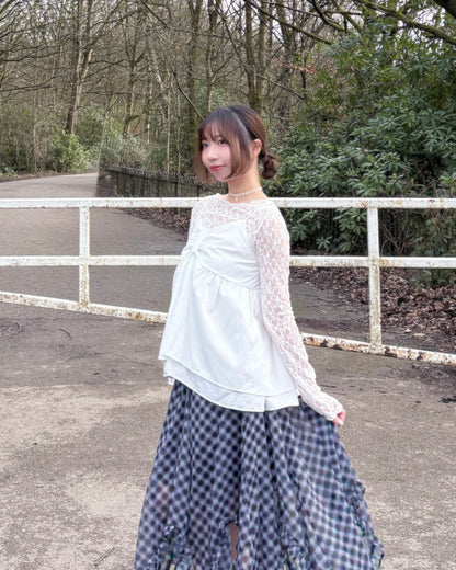 Sheer Lacy Slight Cropped Ballet Floral Tee (3 Colours)