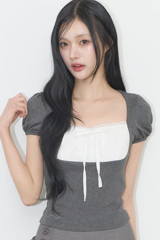 [ILLIGO] Rosie Lace Square Neck Tee (4 Colours)