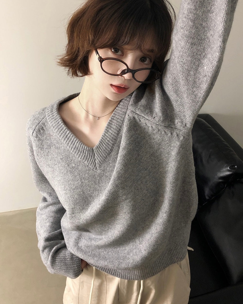 V neck Wool Blend Spring knitwear