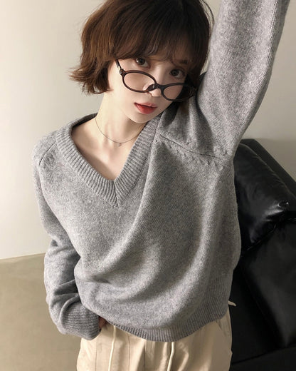 V neck Wool Blend Spring knitwear