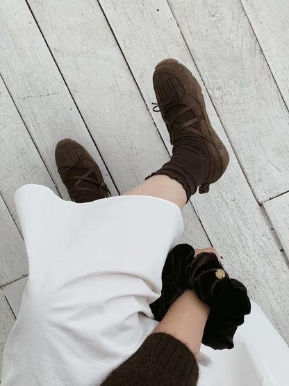 Fringe Ribbon Sneakers (Brown)