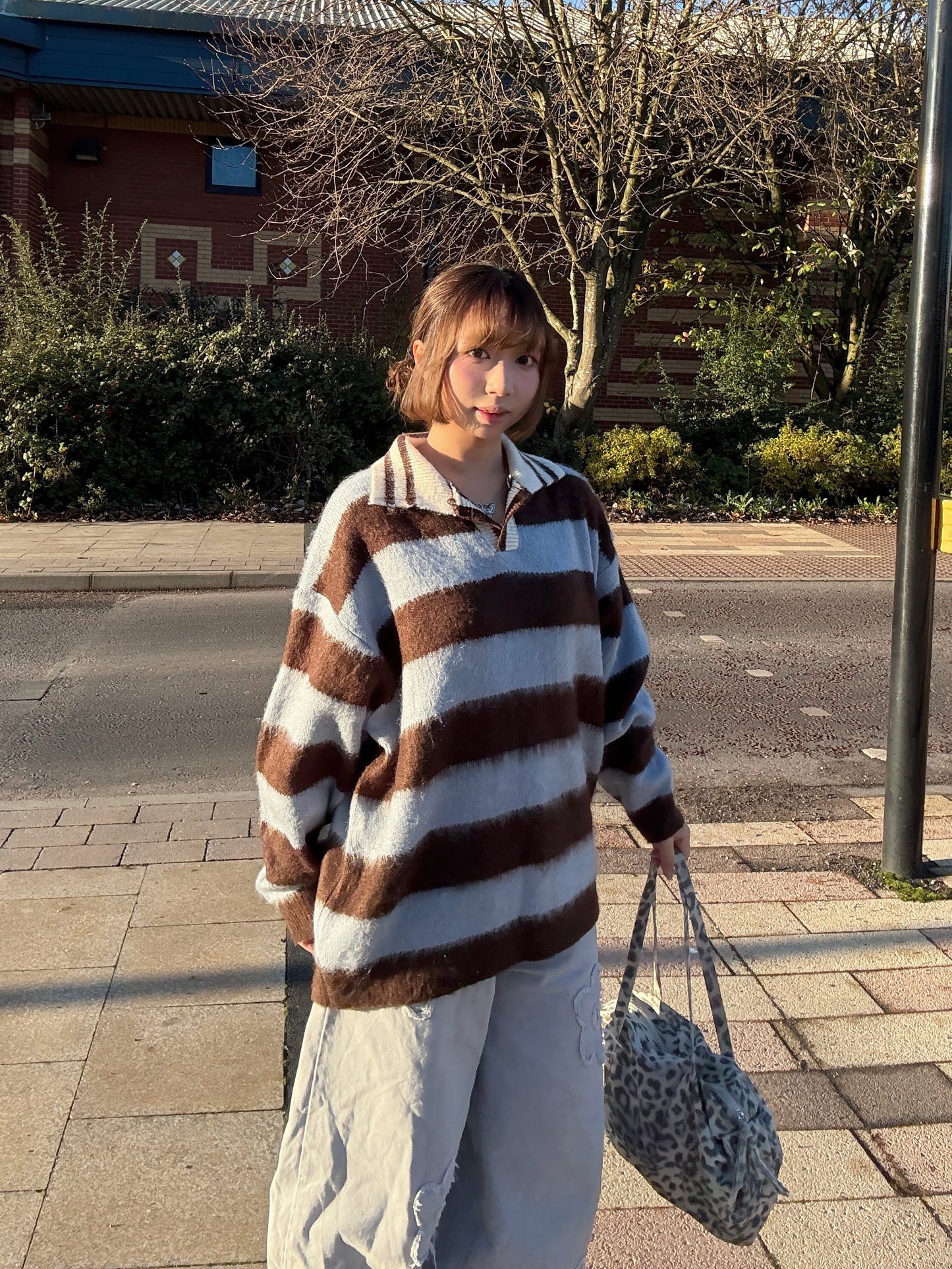 (Limited Stock) Unisex Collar Brush Striped Knitwear