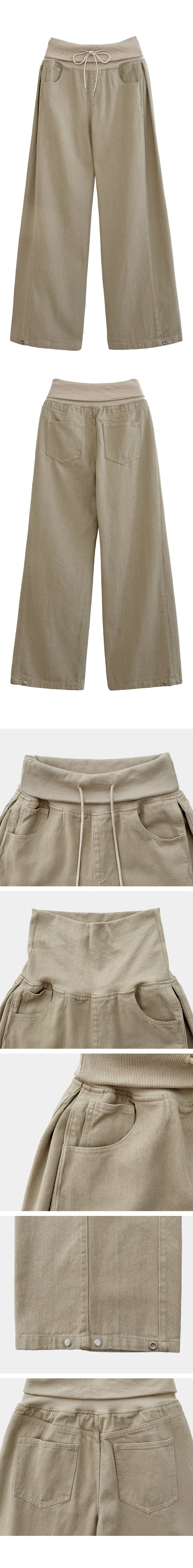 26fw [3 short length/snap button] Waffin folding side pintock wide long pants
