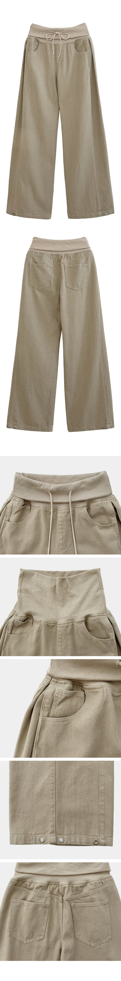 26fw [3 short length/snap button] Waffin folding side pintock wide long pants