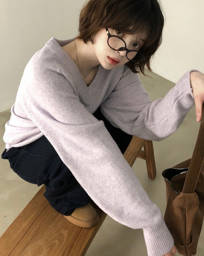 V neck Wool Blend Spring knitwear