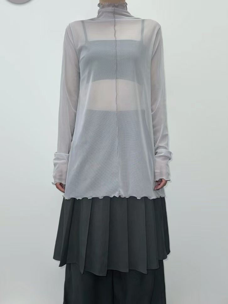 (Preorder) Long mesh high neck layered sheer long sleeve Top