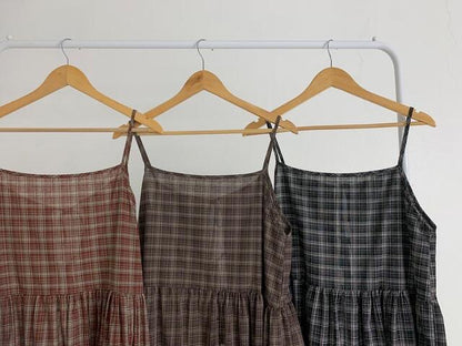 Ribbon Check 2 Way Layering Long Dress Ops