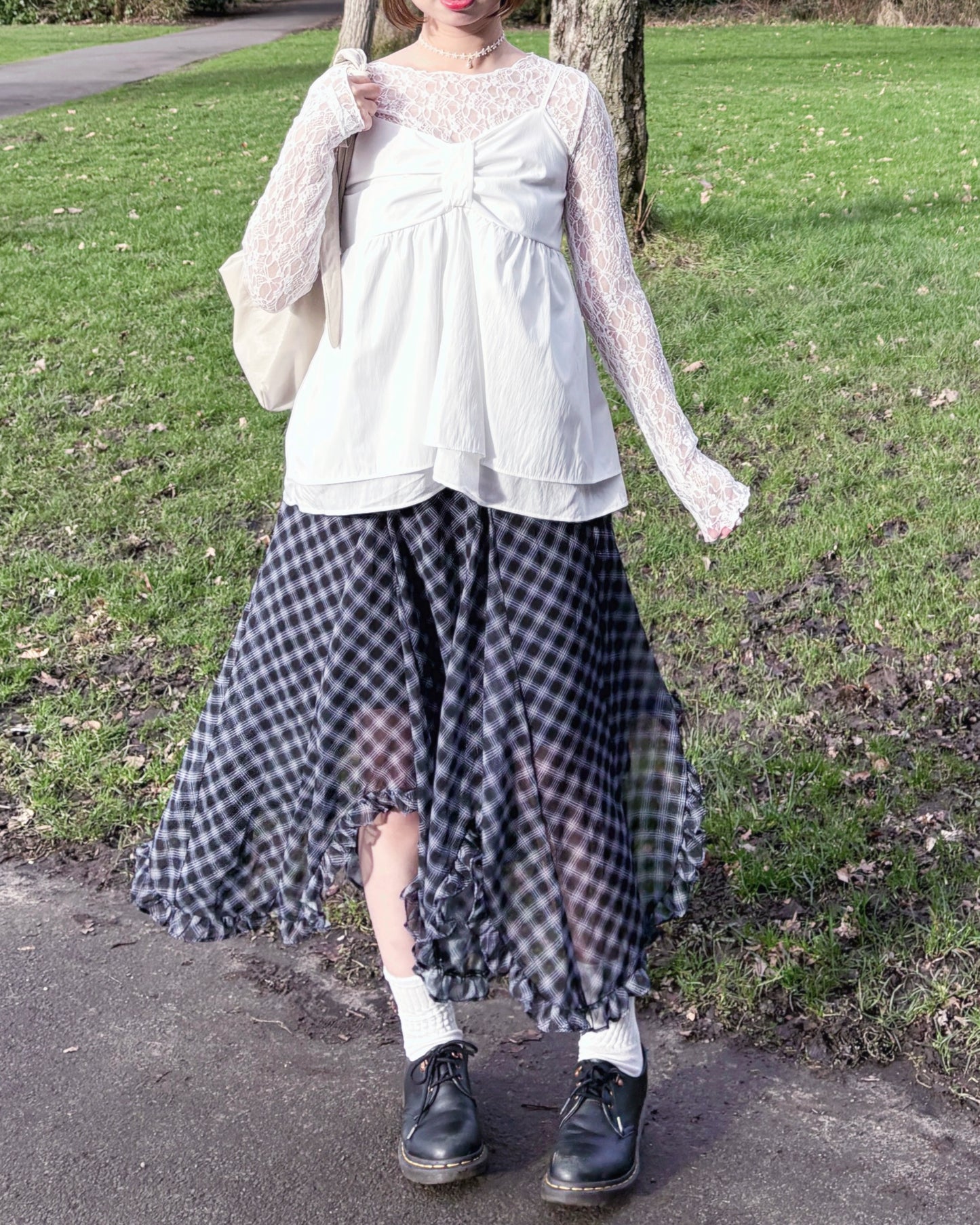 High End Chiffon Check Cross Layered Cancan Skirt