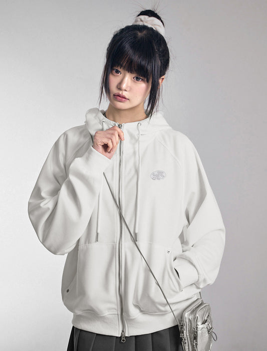 [LOOXP MADE]Angel embroidery patch high neck overfit hooded zip-up