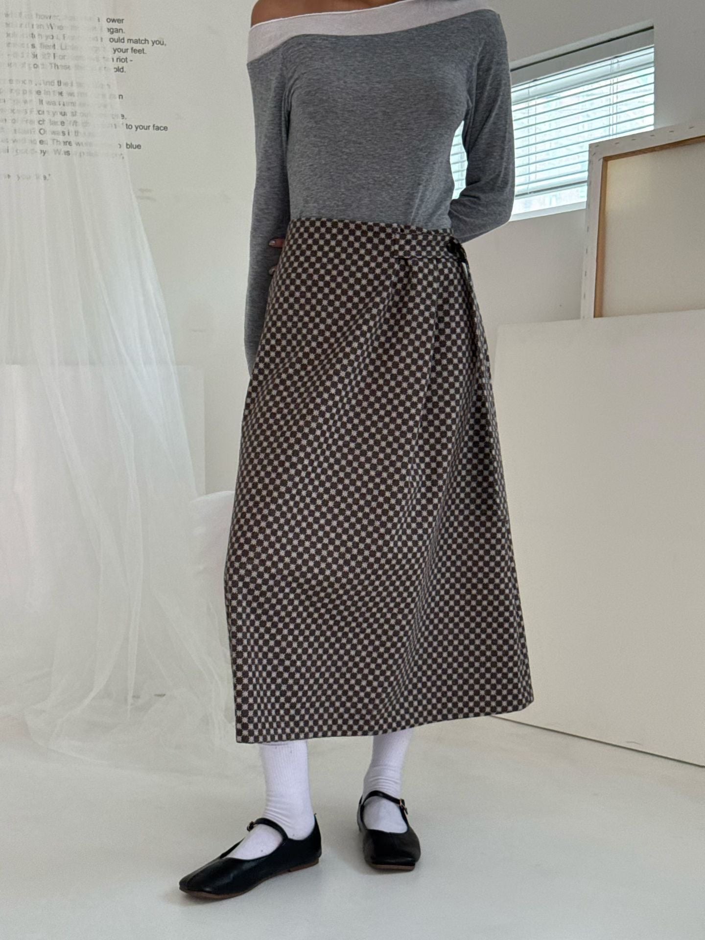 (Preorder) A-Line Check Button Skirt