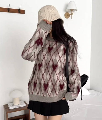 (BF NEW IN) Christmas Vibe Heart Check Knit