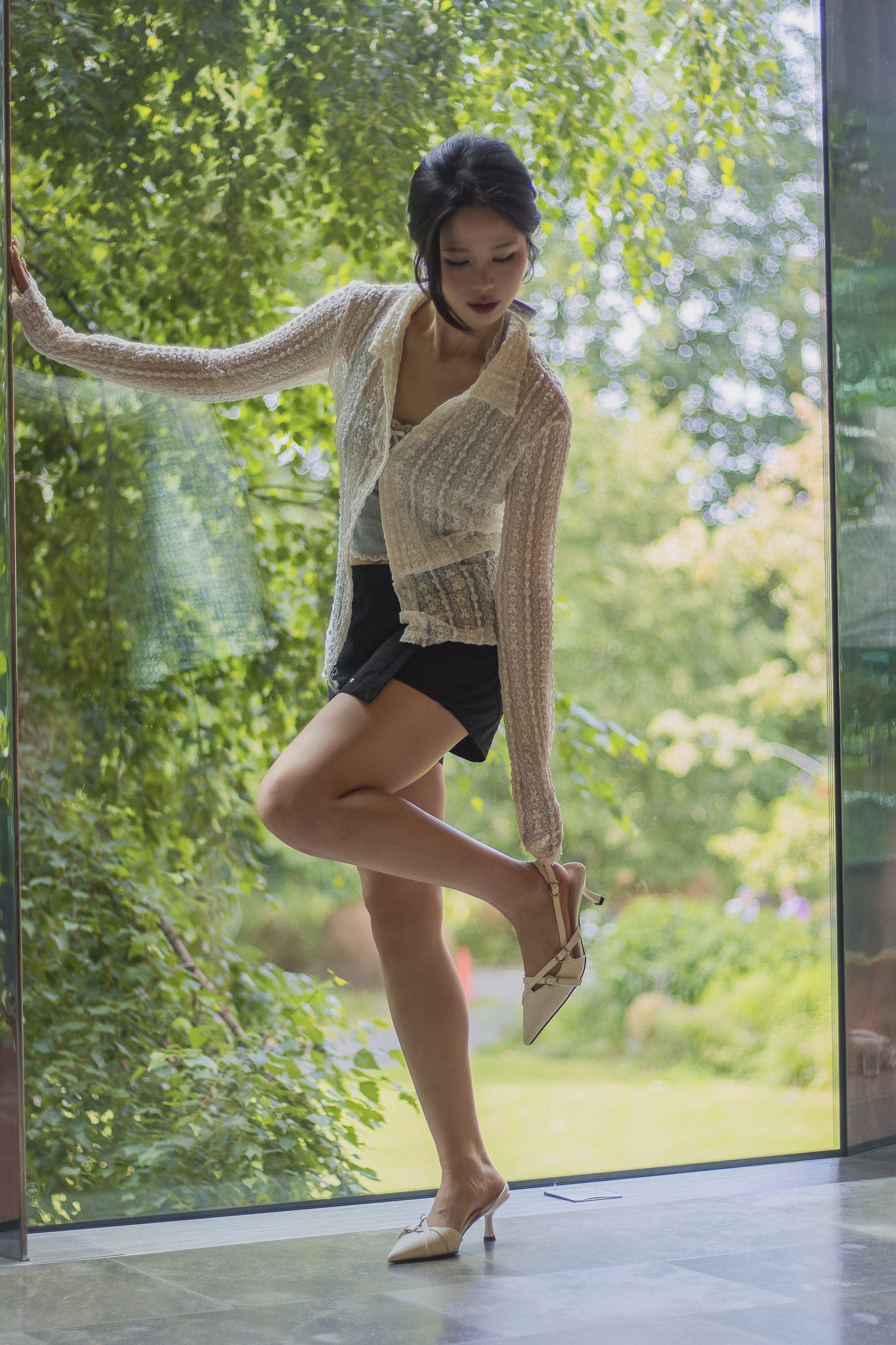 Angelique Sheer Lace Cardigan Top 4 Season (Ivory)
