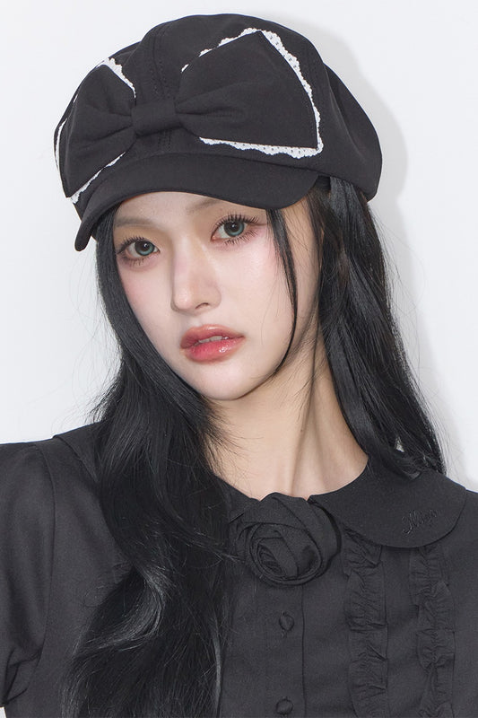 [ILLIGO]  Lace ribbon hunting cap  (3 Colours)