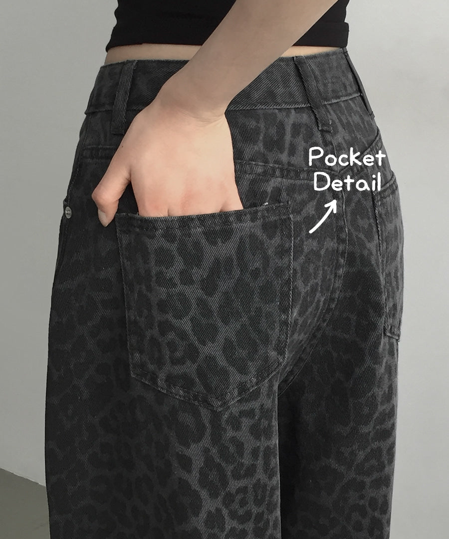 BRAND MADE Black Leopard Wide Jeans