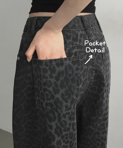 BRAND MADE Black Leopard Wide Jeans