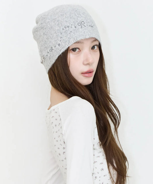 [ILLIGO] Drawing Embroidery Beanie (Grey)