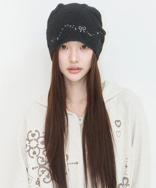 [ILLIGO] Drawing Embroidery Beanie (Black)