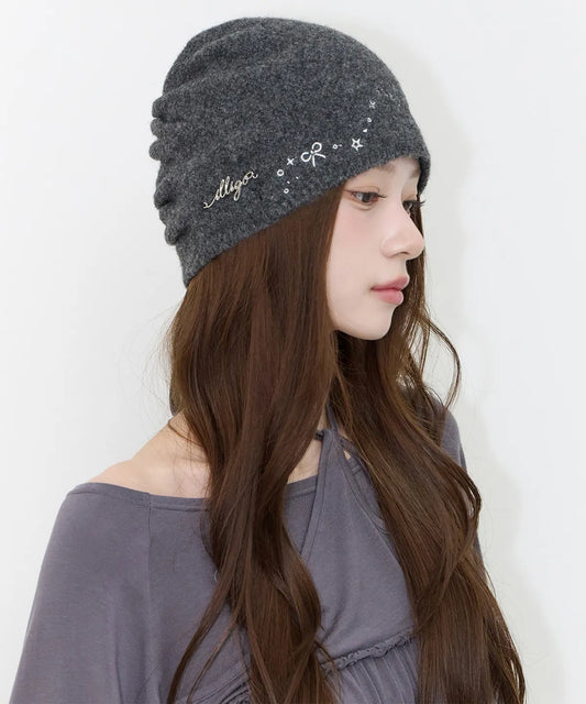 [ILLIGO] Drawing Embroidery Beanie (Charcoal)
