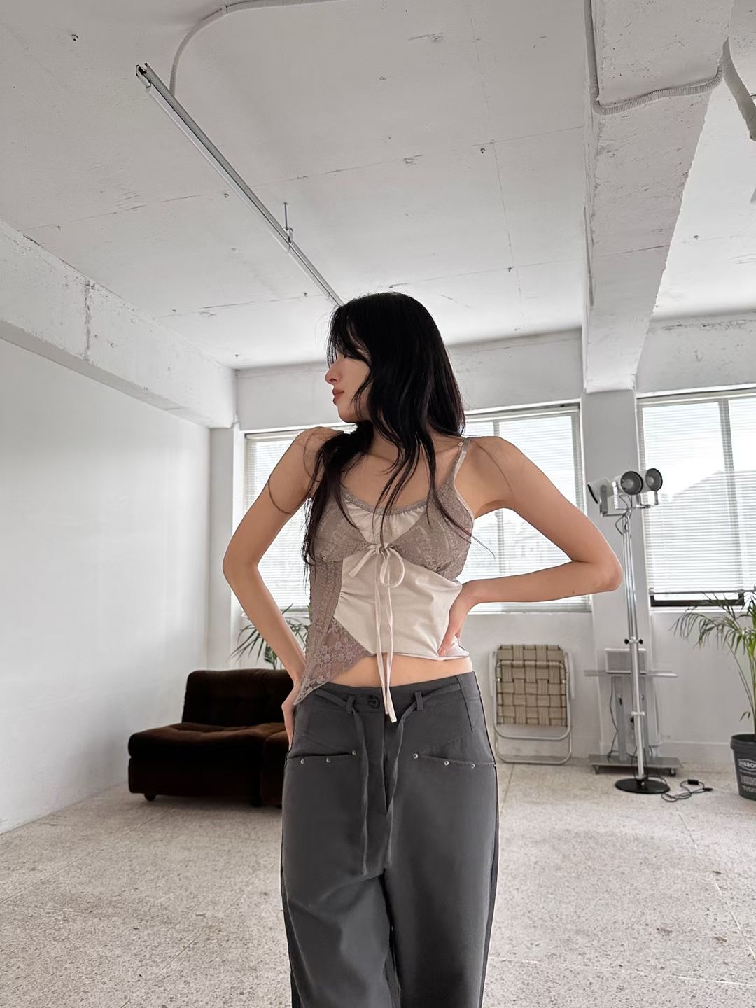 Layered Lace Patchwork Camisole with Bow